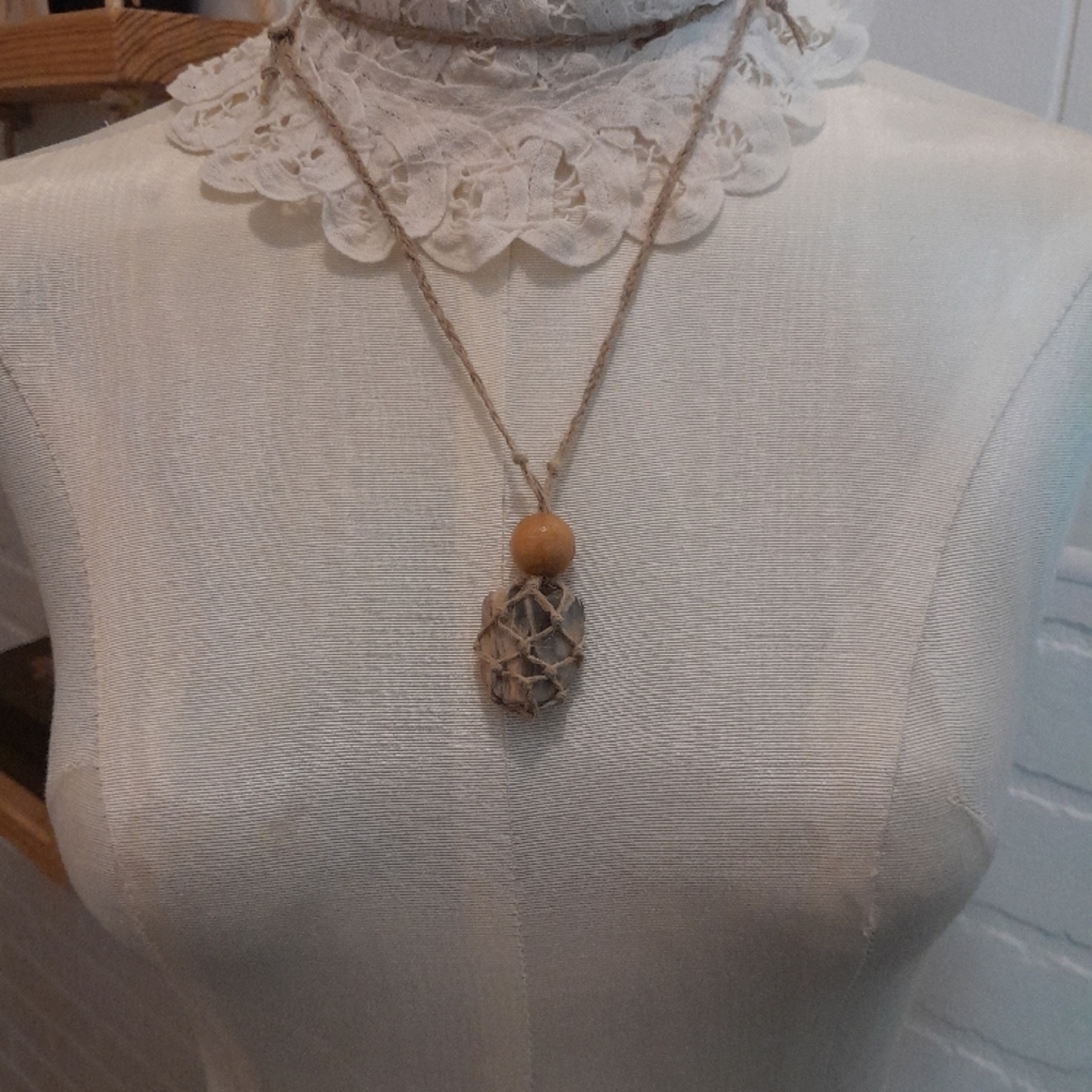 Beige Wooden Pendant Necklace